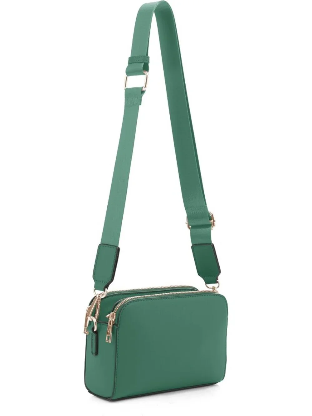 Women's Green Trendy Triple Zip Small Crossbody Bag Purse with Guitar Strap